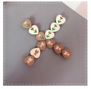 Korean cute heart hair clips with tulip and bear patterns, sweet hairpins for daily wear.