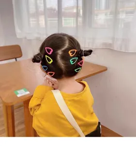 Cute colorful heart hair clips for kids, candy color sweet hairpins for daily wear and styling.