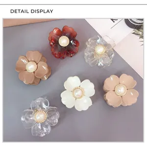 Acrylic floral hair claw clip with pearl center, cute small shark clip for women and girls.