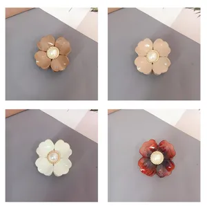 Acrylic flower hair claw clip with pearl center, cute small shark clip for women daily use.