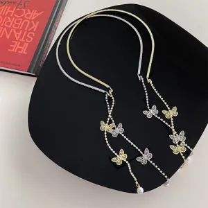 Elegant pearl butterfly tassel thin hair hoop French rhinestone headband sweet fashion accessory