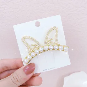 Pearl cat ear hair clip elegant gold metal bobby pin sweet side hair accessory for women