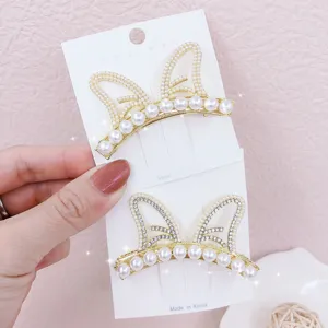 Pearl cat ear hair clip elegant rhinestone hairpin gold side clip sweet hair accessory fashion