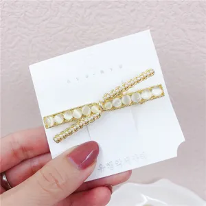 Elegant cat eye stone pearl hair clip gold hairpin side clip for women fashion hair accessories