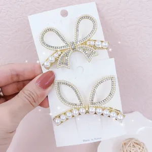Pearl rhinestone hair clip bow bunny ear metal barrette fashion hair accessory for women