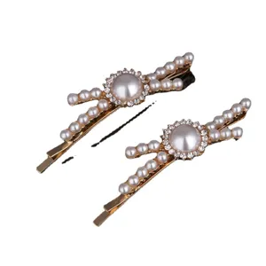 Pearl rhinestone hair clips set, sweet style side hairpins for women daily hair styling.