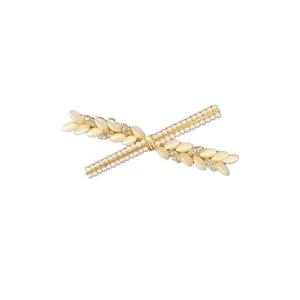 Elegant gold cross hair clip with pearls and rhinestones for women stylish daily hair accessories
