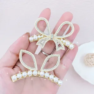 Pearl rhinestone hair clip side barrette cute bow hairpin elegant hair accessories for women