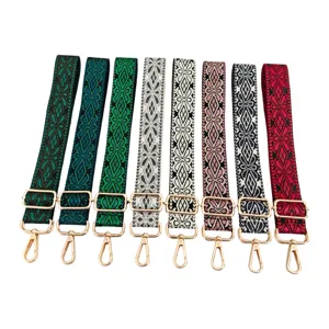 Ethnic embroidered bag strap replacement wide adjustable crossbody purse strap with gold hardware