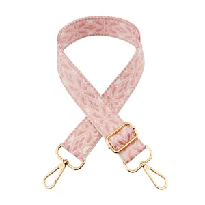Pink embroidered wide bag strap replacement adjustable shoulder strap for crossbody bags