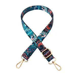 Kleurrijke paisley patroon verstelbare vervangende tasriem met gouden metalen hardware.