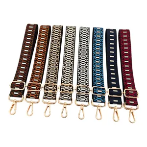 Adjustable replacement shoulder bag strap with geometric jacquard pattern and gold hardware