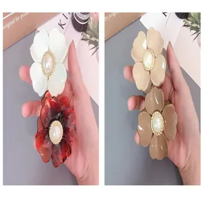 Acrylic flower hair claw clip with pearl center, cute small shark clip for women and girls.