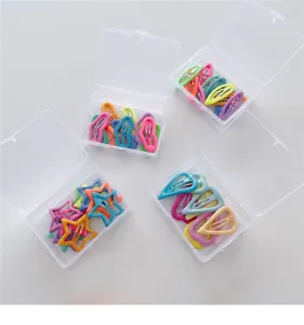 Candy color children hairpin storage box set, colorful geometric hair clips detail view.