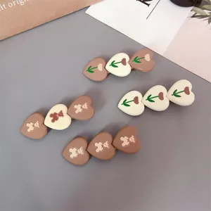 Korean Cute Heart Flower Color Blocking Plastic Resin Duckbill Clip Cartoon Bear Hair Clip Daily Hairpins Jewelry Gift For Women Girls