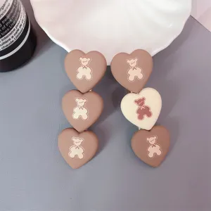 Korean style cute heart shaped hair clips with lovely bear print duckbill hair accessories