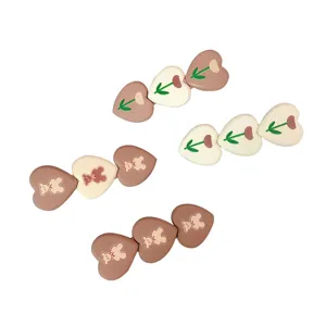 Korean style cute heart flower bear hair clips set, sweet fringe side clips hair accessories.