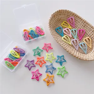 Cute Multicolor Geometric Luminous Hair Clips Pack Sweet Macaron Star Heart Metal BB Pins Hair Barrettes For Kids Girls