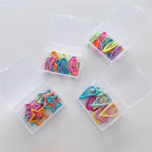 Colorful geometric hair clips set with clear storage boxes for kids and girls daily.