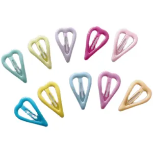 Cute macaron color heart hair clips for girls, sweet candy style metal snap hairpins set.