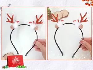 Weihnachten Rentier Geweih Haarreif mit Plüsch Pilz Detail, süßes festliches Haaraccessoire.