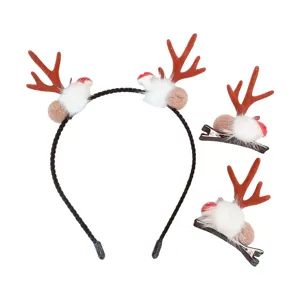 Weihnachten Geweih Haarreif und Haarspangen Set Plüsch Rentier Kopfschmuck für Damen Kinder
