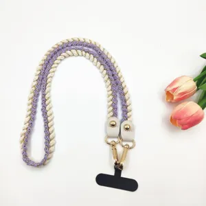Sangle de lanière de téléphone portable tressée violet beige bandoulière détail