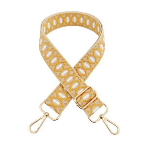 Jacquard embroidered replacement shoulder strap, adjustable yellow and white bag belt detail.
