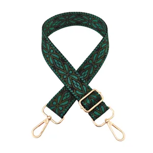 Wide replacement bag strap with adjustable length, ethnic woven pattern, gold hardware.