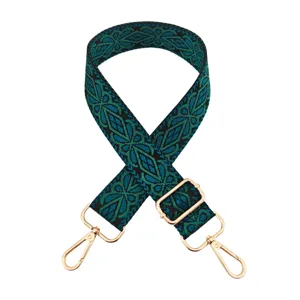 Woven bag strap replacement adjustable wide shoulder crossbody strap with golden hardware