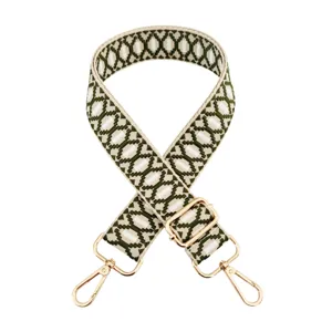Green white woven bag strap adjustable replacement shoulder strap for crossbody bags.