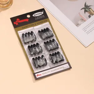 Black plastic safety pins and hijab pins set, 1 dozen packets per card, secure and durable.