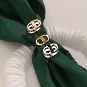 Minimalist Alloy Bowknot Scarf Ring Mini H Shape Silk Scarf Buckle Geometric Clothing Accessories