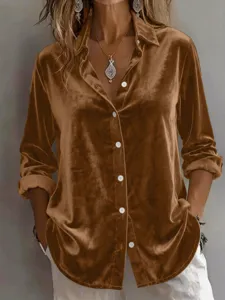 Dames fluweel lang mouw overhemd casual losse herfst top mode stijlvolle kleding chic