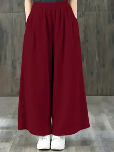 Pantalon ample bordeaux taille haute pour femme, pantalon droit décontracté pour l'automne.