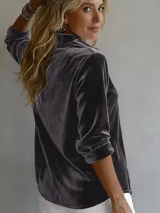 Dames casual losse lange mouw fluwelen knoop blouse voor herfst lente dagelijks gebruik.