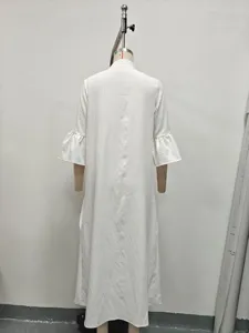 Detailed view of the elegant white ruffle sleeve midi dress, showing back design.