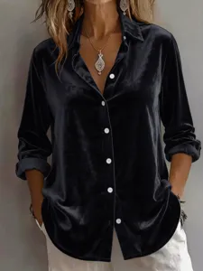 Dames casual losse lange mouw fluwelen overhemd knoopsluiting detail herfstmode