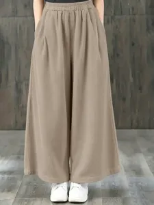 Femme taille haute pantalon jambe large decontracté ample velours côtelé rétro taille élastique