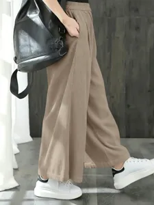 Pantalon large taille haute décontracté pour femme, pantalon plissé rétro taille élastique.