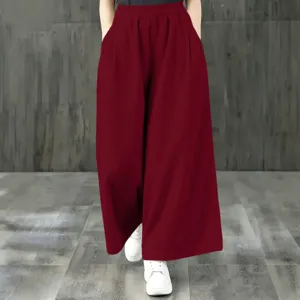 Pantalon Long Droit Ample en Velours Côtelé Taille Haute Décontracté pour Femmes