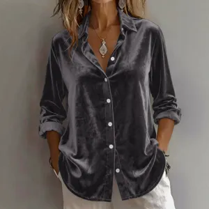 Dames Fluwelen Casual Losse Blouse met Lange Mouwen voor Lente en Herfst Top