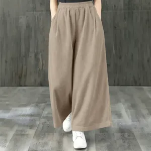 Pantalon décontracté femme taille haute jambes larges ample confortable look quotidien chic