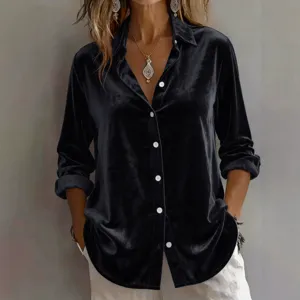 Dames Casual Lange Mouw Fluweel Blouse Effen Geknoopt Los Herfst Mode Topje Mooi