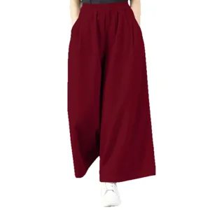 Pantalon large taille haute pour femme casual ample couleur unie élégant automne hiver