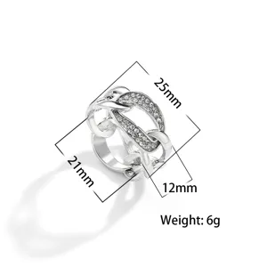 Fibbia per sciarpa con catena di strass anello argento accessorio geometrico 25mm