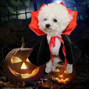 Halloween vampire pet cape for dogs and cats, funny bat costume cloak for holiday party photo.