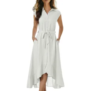 Sommer Mode elegant gestreift Taillen Gürtel unregelmäßig ärmellos Hemdkleid Damen Haupt