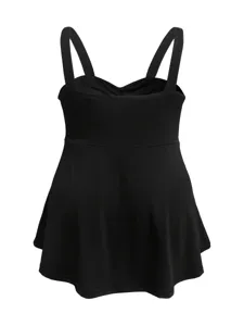 Schwarzes Damen Tanktop mit dicken Trägern und ausgestelltem Saum für den Alltag.