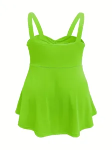 Neongrüne Damen-Cami-Top mit breiten Trägern, herzförmigem Ausschnitt und ausgestelltem Saum.